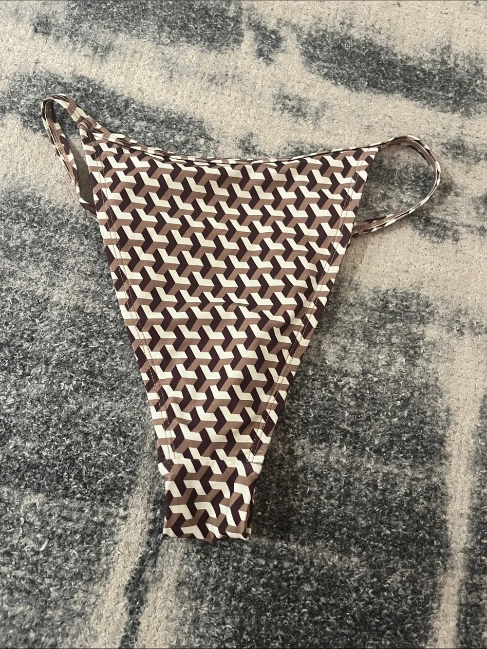 Monday swimwear Husk Geo High-Cut Geometric Bikini Bottom - Brown/Cream